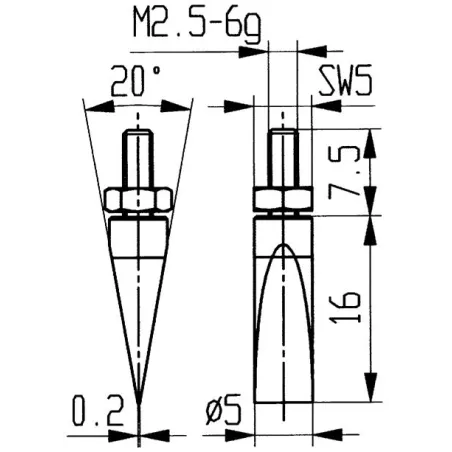 Koncowka pomiarowa ze wstawk.z weglika spiek., typ 20/ 5,0mm KÄFER
