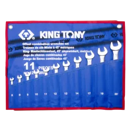 ZESTAW KLUCZY PŁASKO-OCZKOWYCH ODGIĘTYCH 11cz. 6 - 22mm, ETUI King Tony