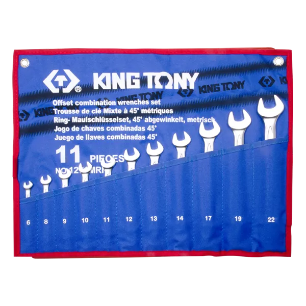 ZESTAW KLUCZY PŁASKO-OCZKOWYCH ODGIĘTYCH 11cz. 6 - 22mm, ETUI King Tony